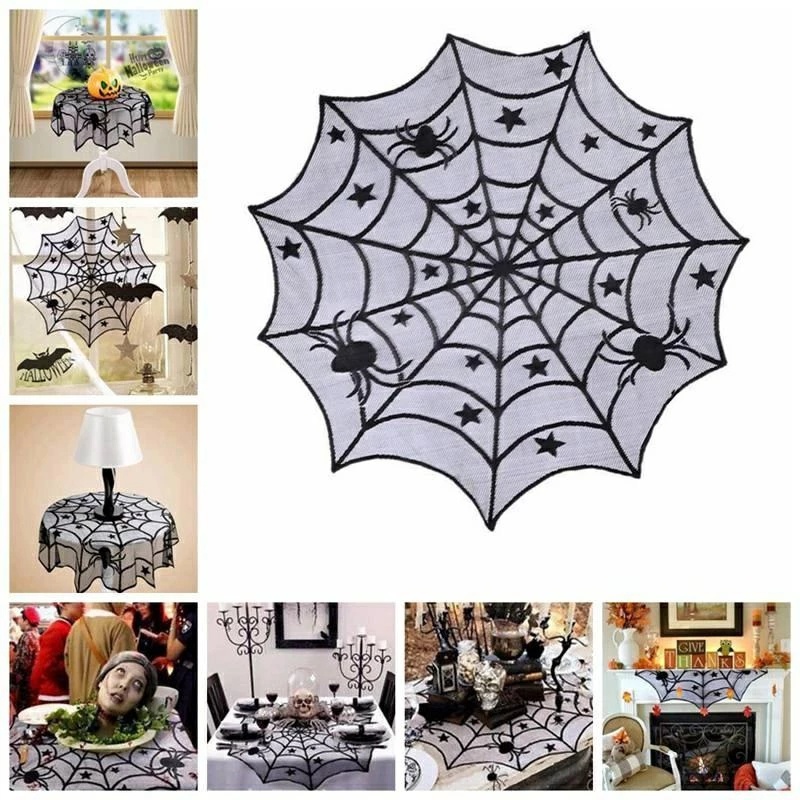 Khăn Trải Bàn Trang Trí Halloween Hình Bộ Xương Nhện Phối Ren