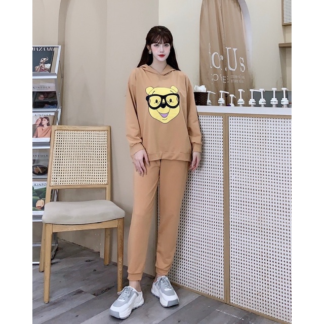 Bộ Bầu Chất Nỉ có mũ ,hình inchất dày dặn ,phù hợp mặc mùa thu đôngdáng thể thaohàng loại 1freesize 43-68kg