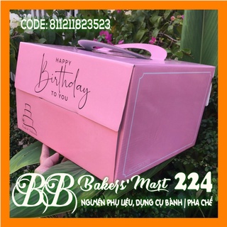 Lốc 10 bộ SIZE 35x20cm - Hộp giấy quai xách ND Hồng TRƠN Happy Birthday (KÈM ĐẾ VUÔNG) (HM01)