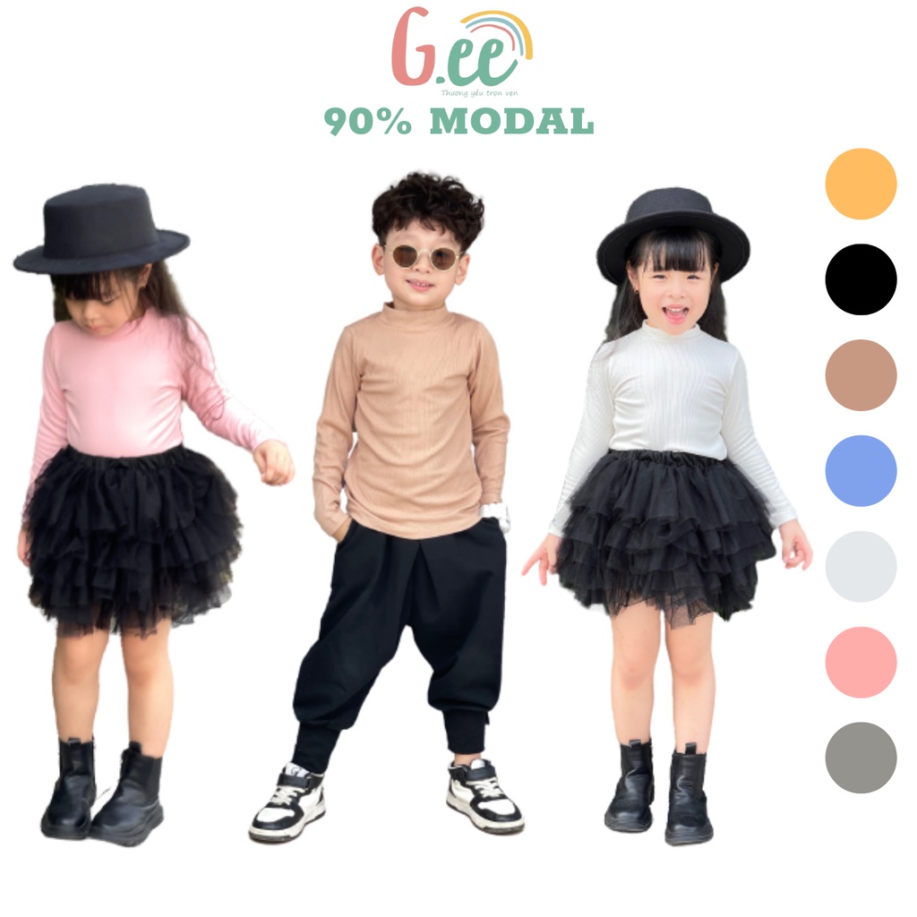 Áo Giữ Nhiệt Bé Trai Bé Gái Len Tăm Gee 6-65kg, Áo Thu Đông Trẻ Em, Người Lớn Vải Sồi Cổ Lọ 3cm Lót Lông Mềm Mịn