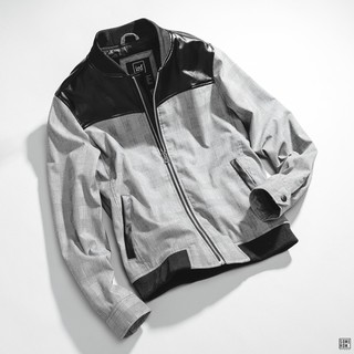 Áo Khoác Bomber Nam INF Da Phối Kẻ Xám, Chất Vải Kaki Cotton Mềm Cao Cấp, AK003025, SOMEHOW