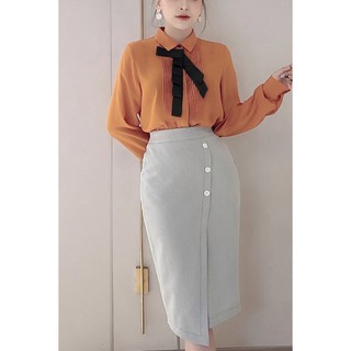 Áo sơ mi dài tay xếp ly nơ cổ asa0476- 20again