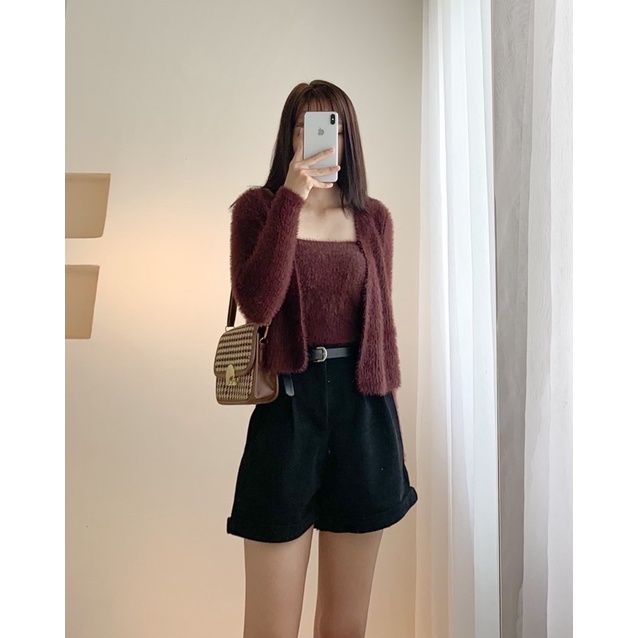 Set áo 2s kèm áo cardigan len lông thỏ 011