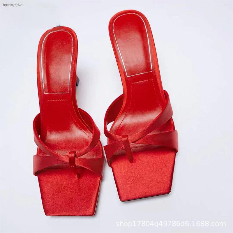 Dép cao gót hở ngón vải satin thời trang mùa hè cho nữ