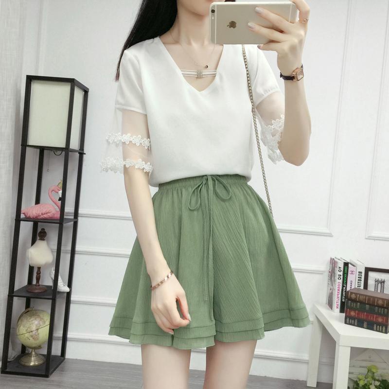 Quần short voan ống rộng lưng cao thời trang dành cho nữ