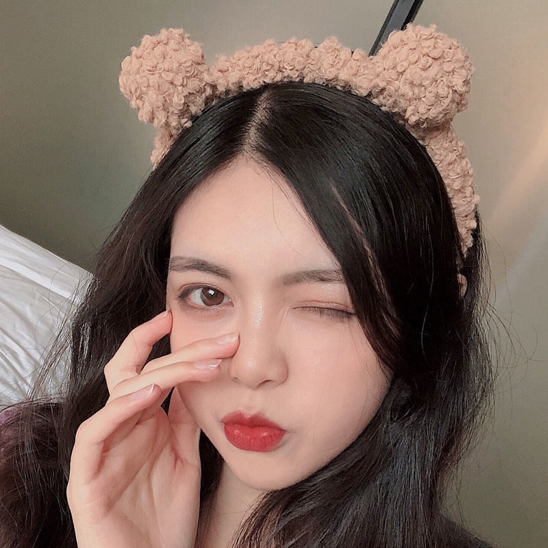 Băng đô cài tóc MM thiết kế tai gấu vải nhung thời trang thu đông cho nữ JP5