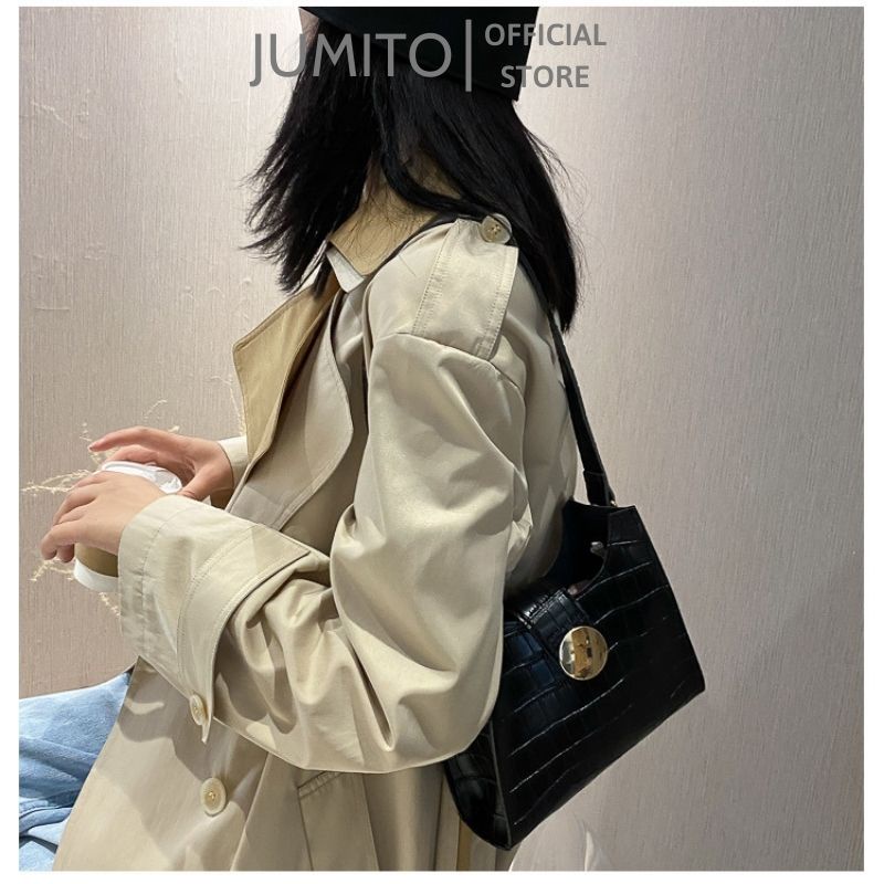 Túi xách nữ đeo chéo kẹp nách da sần cúc giữa to hàng Quảng Châu JUMITO SA534