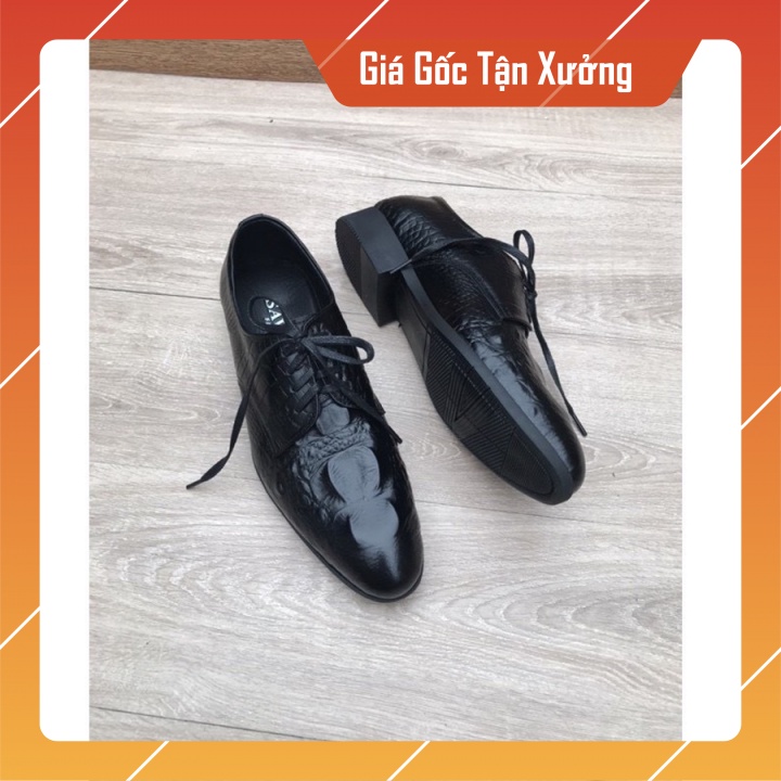 Giày oxfords cao cấp, giày tây da cá sấu, đế cao su khâu vùng quanh đế