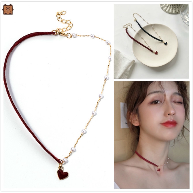 Vòng cổ hợp kim phối nhung đính ngọc trai sang trọng cho nữ