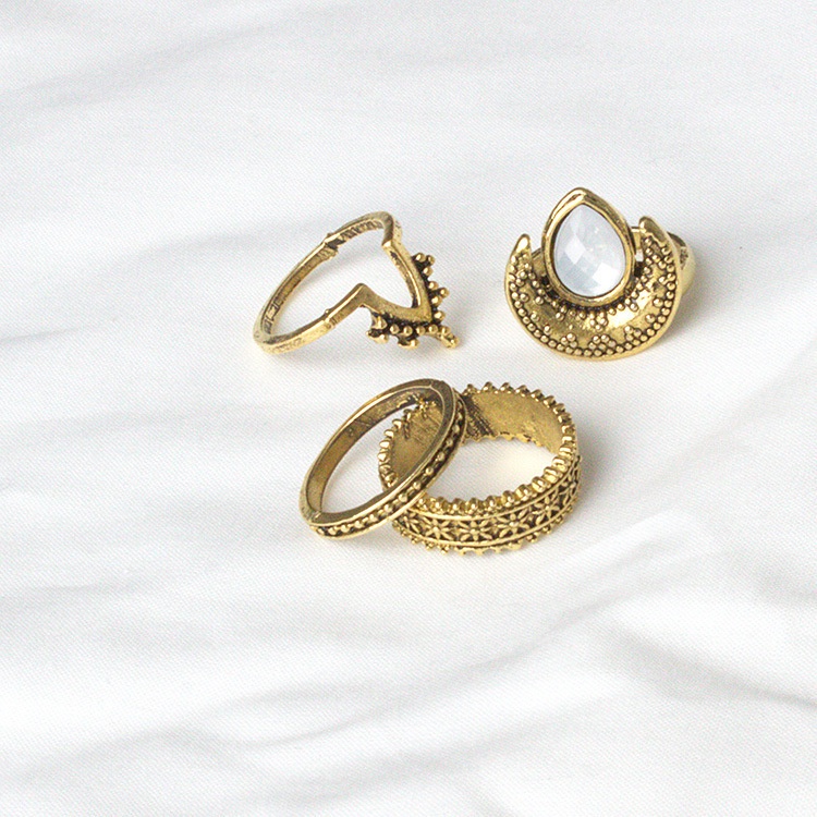 4pcs Nhẫn Đeo Khớp Ngón Tay Khắc Hình Mặt Trăng Thời Trang
