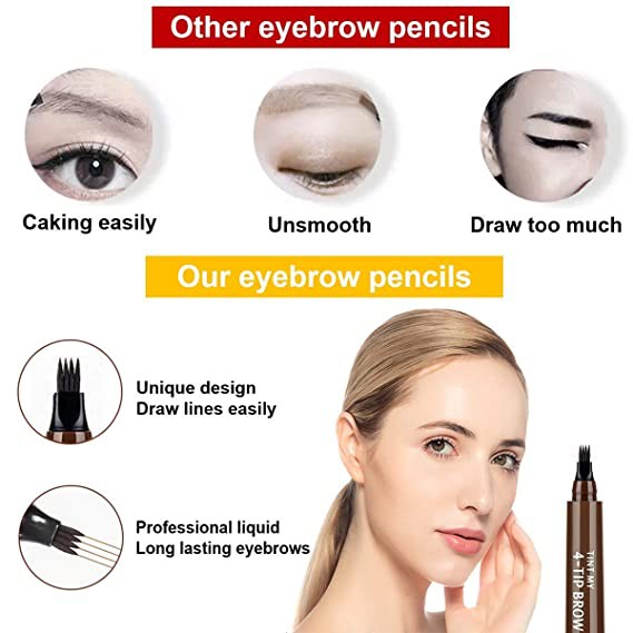 Bút Kẻ Lông Mày Dạng Lỏng Thiết Kế 4 Ngòi Với 5 Màu Sắc Tự Nhiên Tùy Chọn Lâu Trôi Chống Thấm Nước