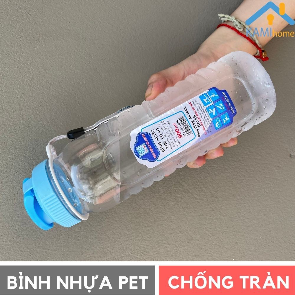 Bình nước tập thể thao Nắp chống tràn nhựa PET cao cấp hàng Việt Nam 900ml Mã 22037