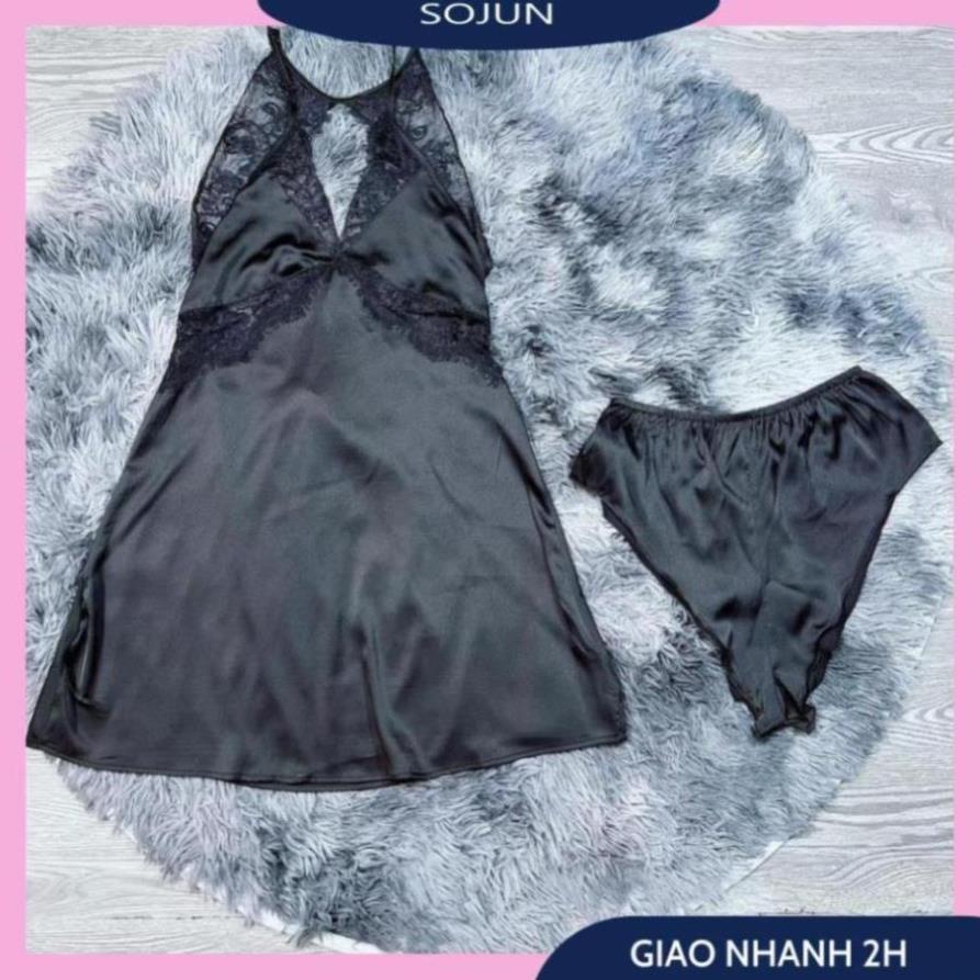 Váy Ngủ Sexy Nữ, Đầm Ngủ Nữ 2 Dây Chất Lụa Latin Ren Mi Kèm Quần Mềm Mịn, Màu Sắc Tươi Trẻ Đầm Ngủ Mặc Nhà Bánh Bèo, Thu
