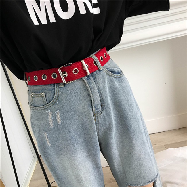 Thắt Lưng Vải Canvas Đục Lỗ Phong Cách Hip Hop Hàn Quốc Thời Trang Cho Nam Và Nữ