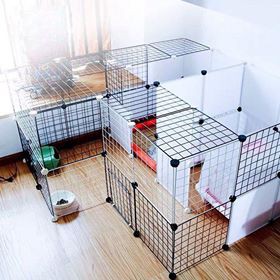 CHUỒNG MÈO LẮP GHÉP 2 tầng gồm 17 tấm ghép 35x35cm gồm 15 lưới, 1 cửa và 1 tấm nhựa ghép