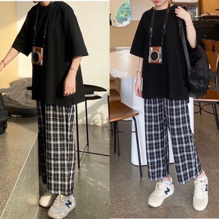 Quẩn kẻ ống suông lưng chun 90cm