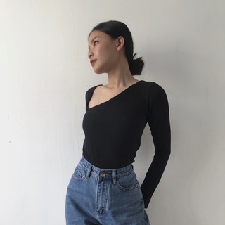 Tatichu- aó thun cổ xéo tay dài -diagonal neck top