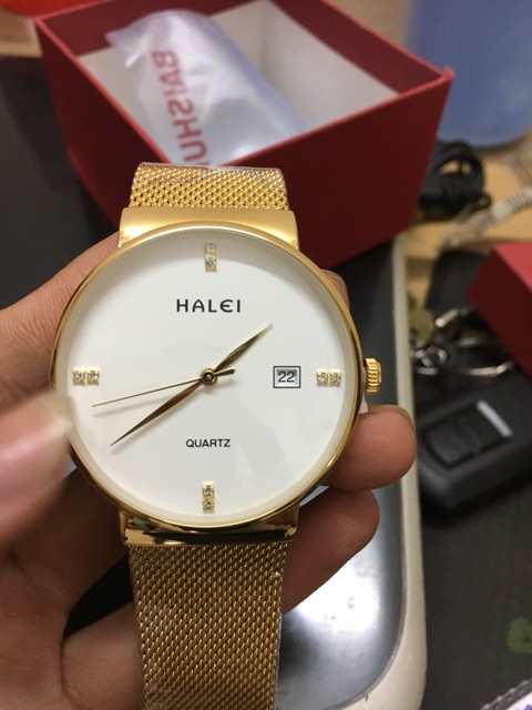 Đồng hồ nam HALEI HL v6 dây lưới thép vàng siêu sang trọng mẫu hot