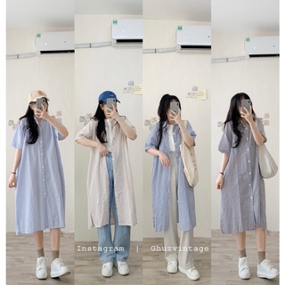 Đầm sơ mi kẻ sọc Ghuzvintage