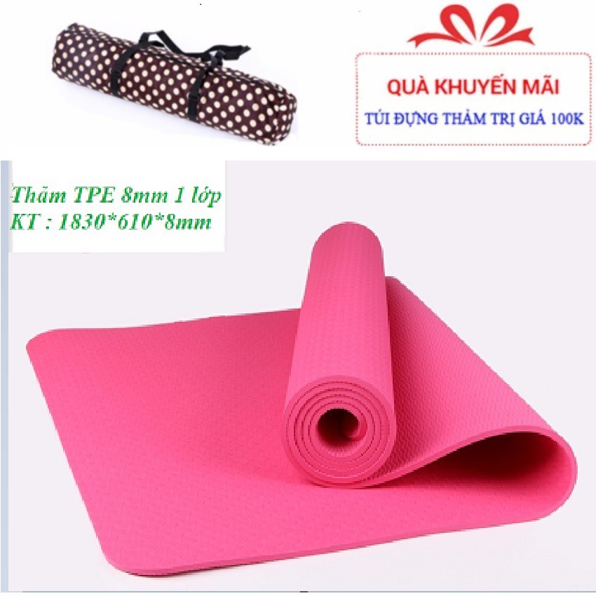 SALE : HOT Thảm tập yoga đúc 1 lớp dày6mm/ 8mm siêu cao cấp các màu tặng túi đựng và dây buộc chuyên dụng