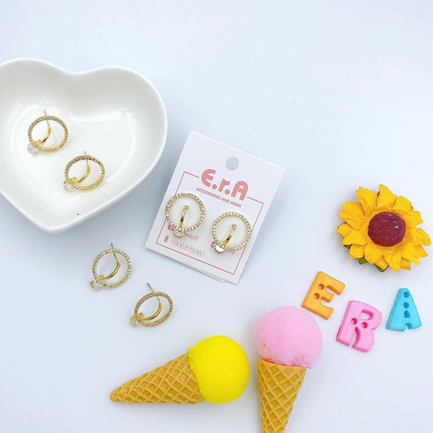 Bông Tai Nữ Bạc 925 ERASHOP 075336 - Mặt Tròn Viền Đá Sang Chảnh (mẫu 2), Phù Hợp Đi Tiệc, Đi Chơi, Siêu Rẻ Đẹp