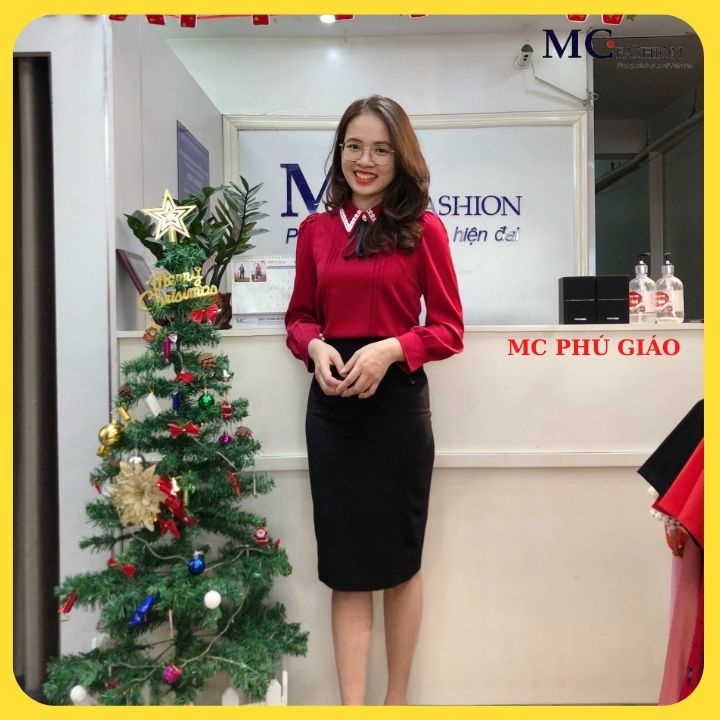 Áo Kiểu Tay Dài Công Sở Mc Fashion Màu Đỏ Đô Cao Cấp Chất Lụa Mịn Mát Không Nhăn TA1033