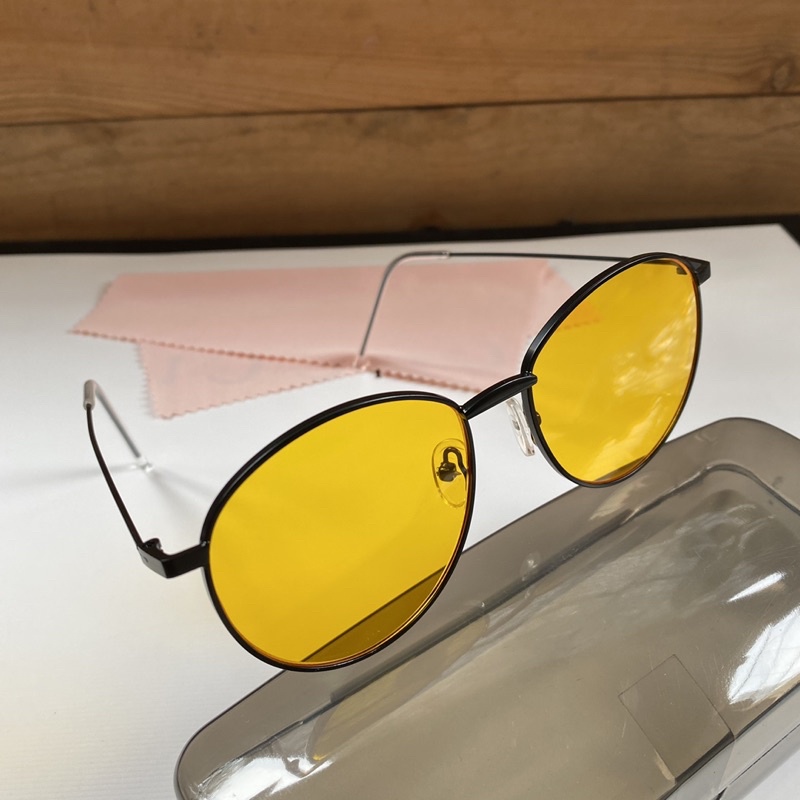 Kính Mát Thời Trang Nam Nữ GM Kính Chữ V Dáng Tròn Mắt Vàng Trẻ Trung,Chống UV400.Gọng Kim Loại Phù Hợp Mọi Khuôn Mặt