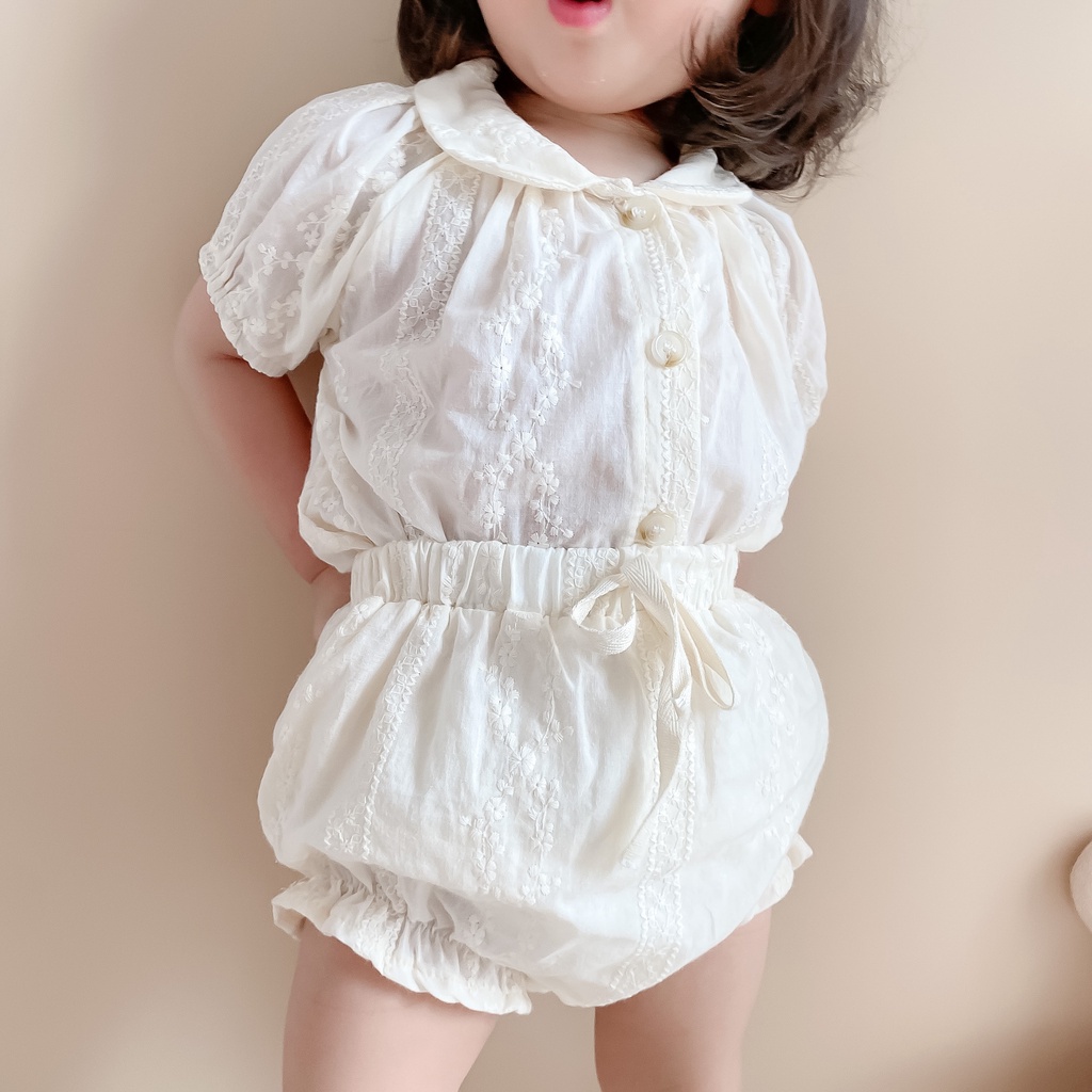 Bộ áo tay ngắn + quần sooc cho bé phong cách Hàn quốc ảnh thật