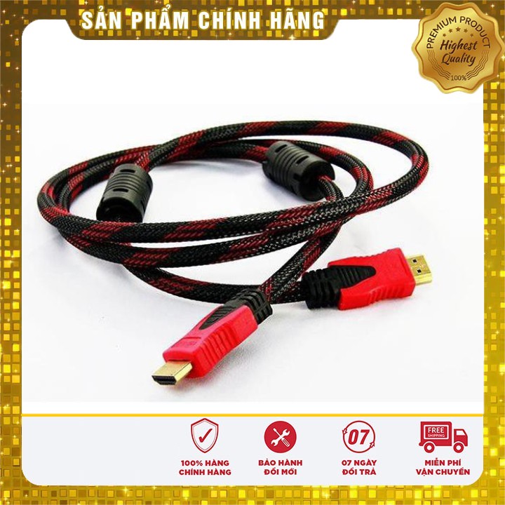 Dây cáp HDMI tròn 3m (Xả Kho) Dây cáp hdmi bọc dù bền bỉ chống nước dẻo dai (Đen phối đỏ).DHT4