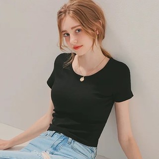 Áo cổ tròn tay ngắn thun gân basic nữ Air Space 2020121097