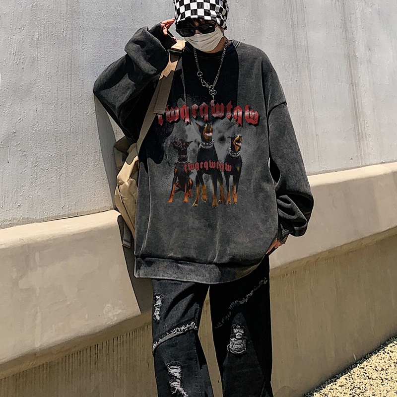 Ifnicefuture Áo hoodie Tay Dài Dáng Rộng In Hình Thời Trang Phong Cách retro Hàn Quốc