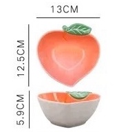 Bát đĩa bằng sứ hình quả đào, đồ dùng ăn dặm cho bé 5.24