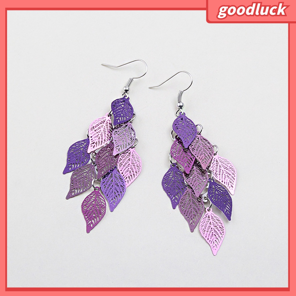 Goodluck| 1 Đôi Bông Tai Dáng Dài Hình Chiếc Lá Sáng Tạo Thanh Lịch Cho Nữ