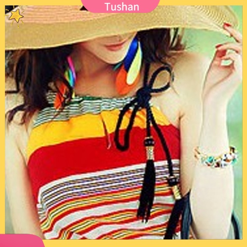 Khuyên Tai Lông Vũ Màu Sắc Tương Phản Phong Cách Bohemian