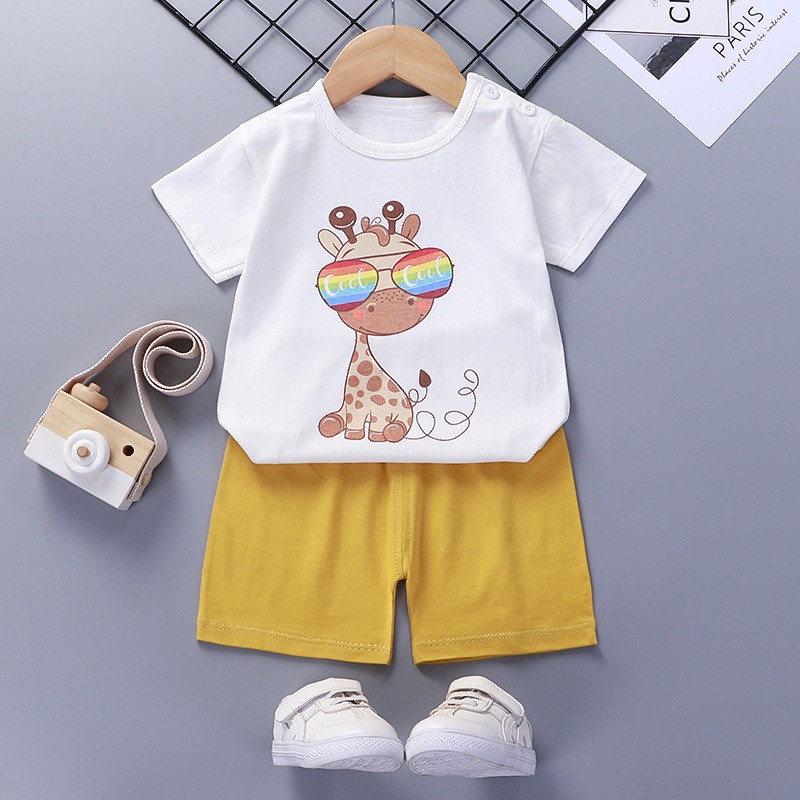 Bộ quần áo cộc tay cho bé Bộ đồ bé trai bé gái in hình dễ thương cotton mềm mát BC04 - BÉ NHÀ THỊ