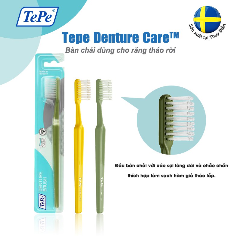 Bàn chải đánh răng cho răng giả tháo rời, có thể uốn cong Tepe Denture Brush
