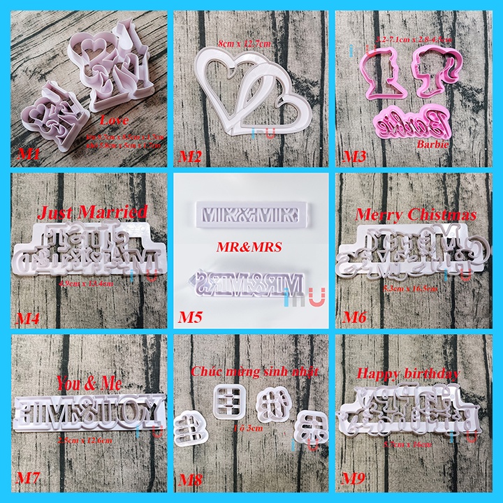 HCM - Khuôn cutter chữ chúc mừng sinh nhật tiếng Anh, Hoa , Merrychistmas, Love , Tim.... trang trí bánh kem BCT