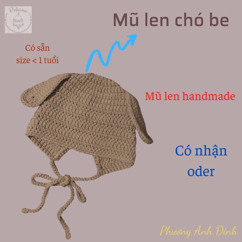 Mũ len hình thú - mũ len handmade cho bé - mũ len chó be - oder theo màu