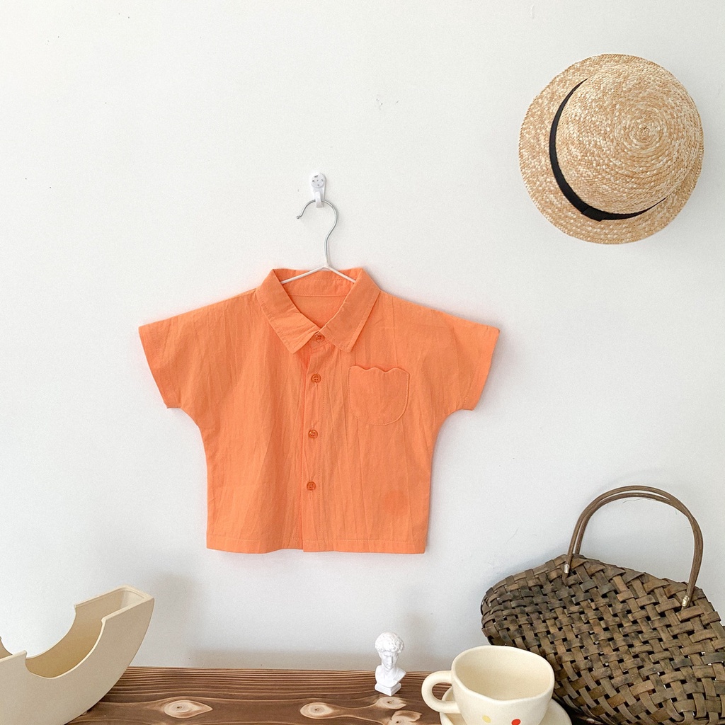 Áo sơ mi ngắn tay dáng rộng phong cách đơn giản màu hè dành cho em bé