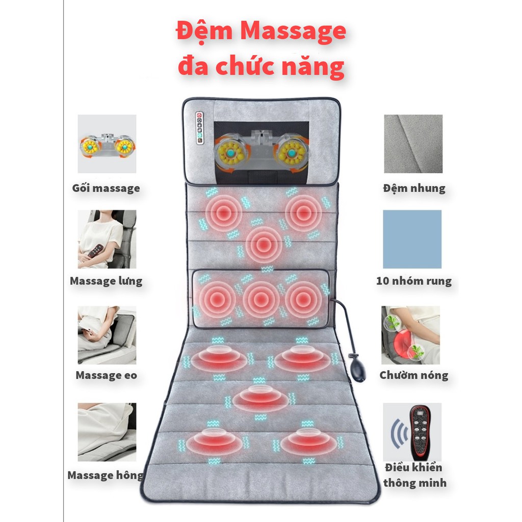 Đệm MASSAGE MATTRESS toàn thân đa điểm rung (kèm gối) - bảo hành 12 tháng