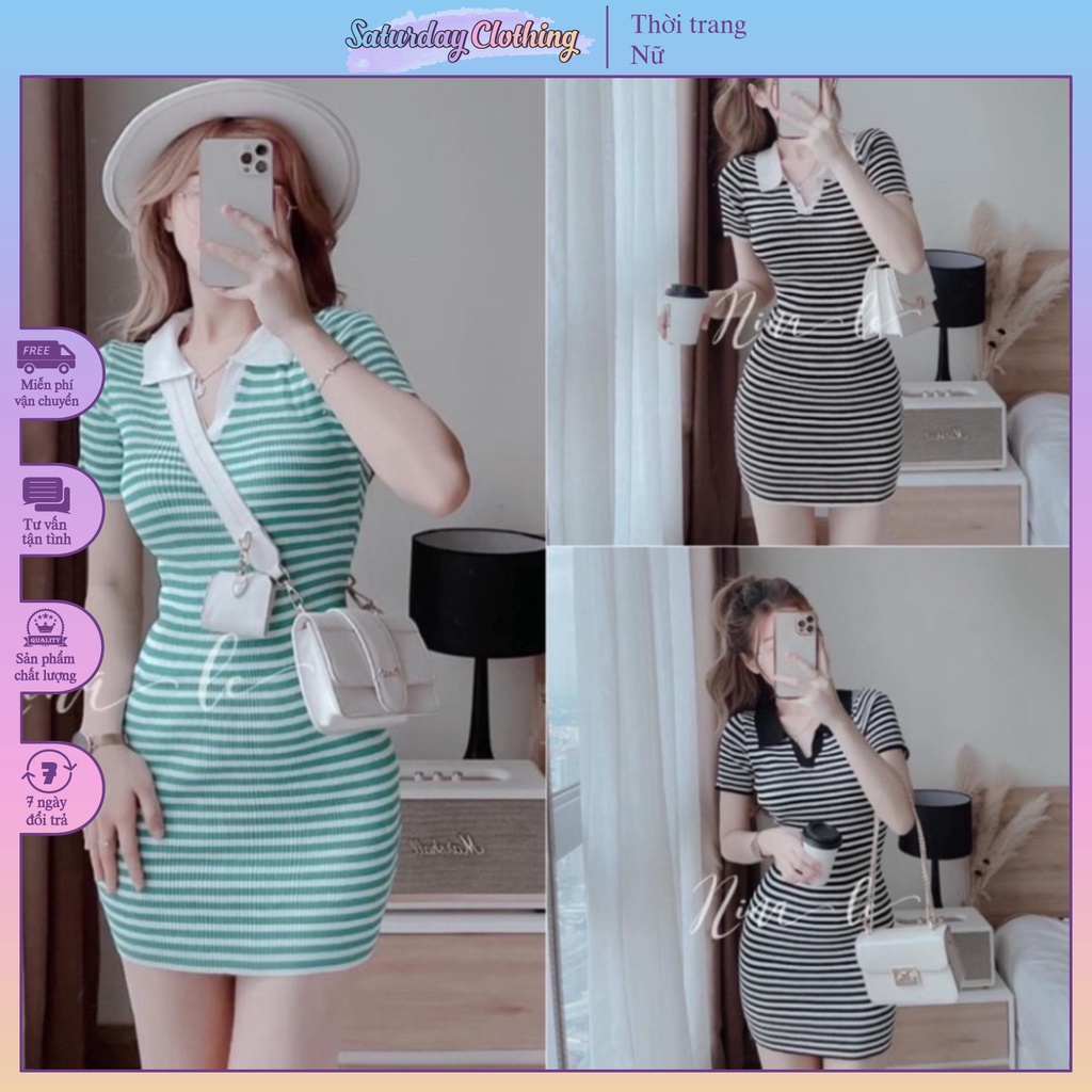 Váy Đầm Polo Sọc Ngang, Ôm Body Cao Cấp, Chất Thun Co Dãn 4 Chiều - SV0zzSC