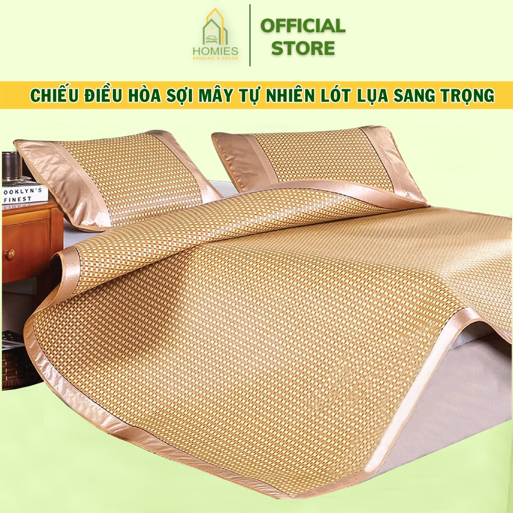 Chiếu Điều Hòa Sợi Mây Tự Nhiên HOMIES Mặt Sau Lót Lụa Mát Lạnh Mùa Hè, Chống Thấm Nước - Sử Dụng 4 Mùa Quanh Năm