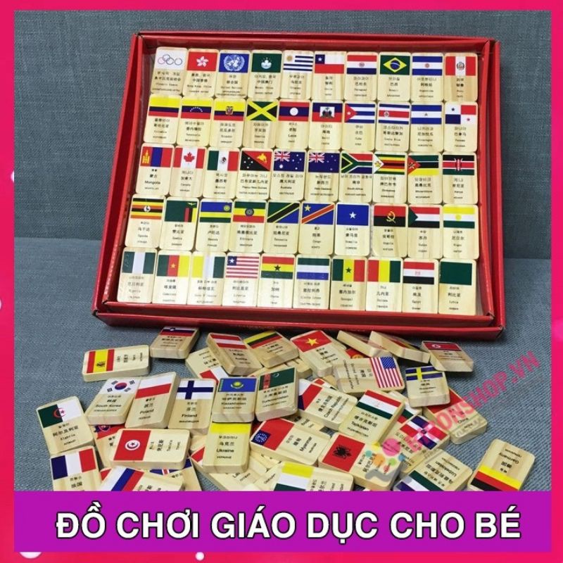 Bộ Đồ Chơi Domino 100 Quân Cờ Các Nước Bằng Gỗ Cao Cấp Cho Bé