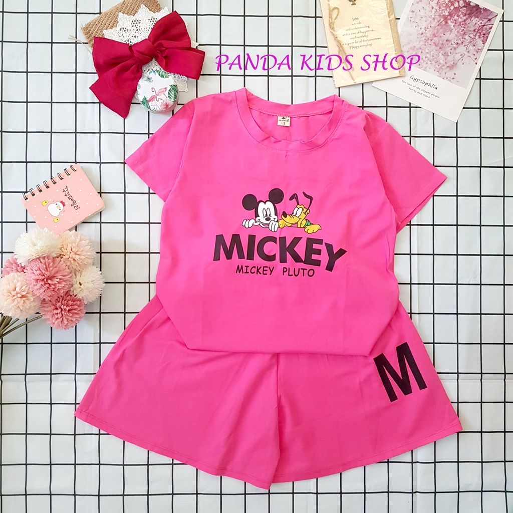 Quần áo bé gái, Bộ cộc tay size đại chất cotton in hình Mickey quần váy cho bé gái BN069