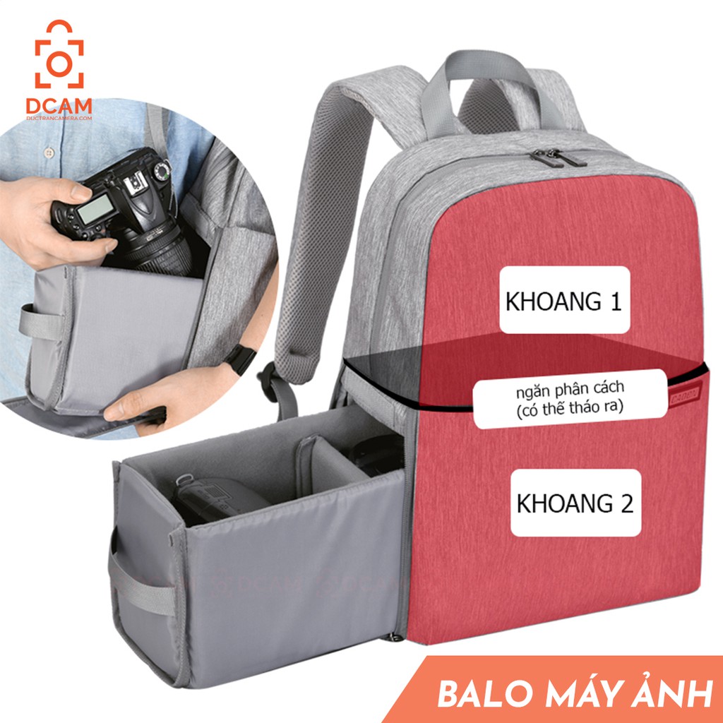 Balo máy ảnh Caden Half Photo - CHỐNG NƯỚC 100% - Thao tác nhanh - Có ngăn đựng lapop