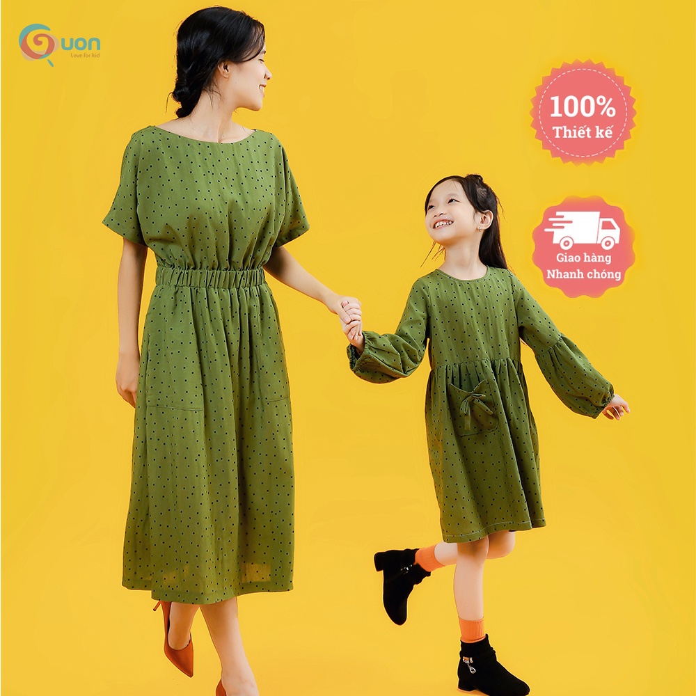 Váy bé gái chấm bi từ 11-25kg vải cotton thoáng mát Quế Chi - GUON