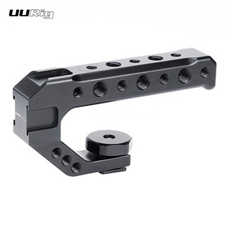 Nice uurig r005 universal camera cold shoe handle aluminum alloy with 1/4 inch 3/8 inch screw holes 3 cold shoe mounts