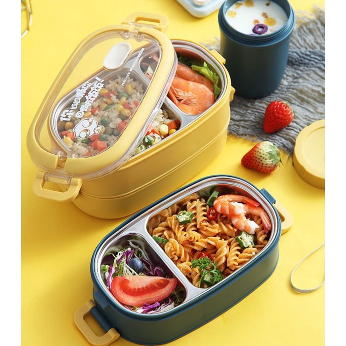Hộp đựng cơm văn phòng, hộp đựng cơm hai tầng lõi inox 304 cao cấp