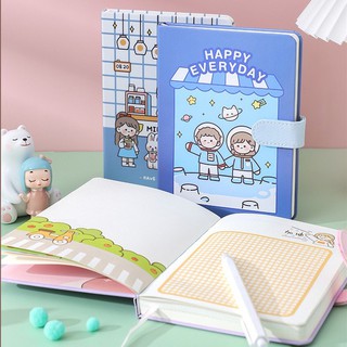 Sổ tay 32K có khóa nam châm in họa tiết hoạt hình dễ thương