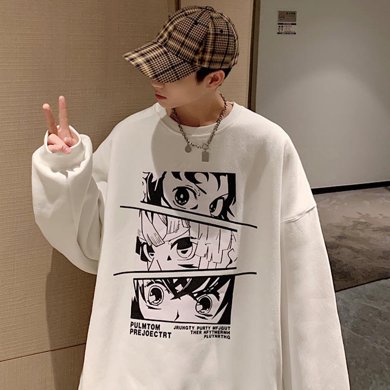 Áo thun tay dài cổ tròn chất liệu cotton dày dặn in họa tiết hoạt hình anime thời trang cho nam